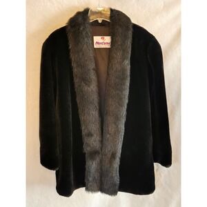 Monterey Fashions Faux Fur Coat‎ Womens Size 8 Black Collar Elegant Classic